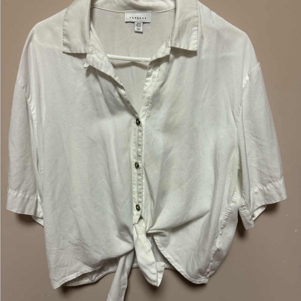 Topshop White Button-Down Tie Front Shirt
